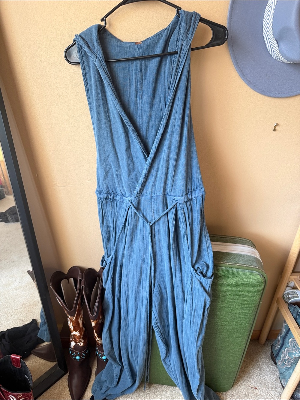 Free People Blue Sleeveless Jumpsuit